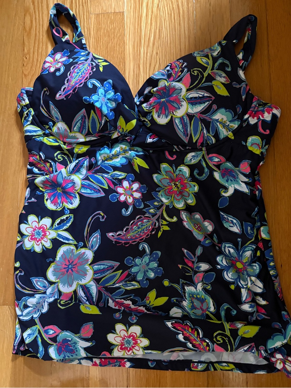 Anne  Cole Navy Floral Camisole Tankini Top - Multicolor Print.  Sz 36DD or 38D